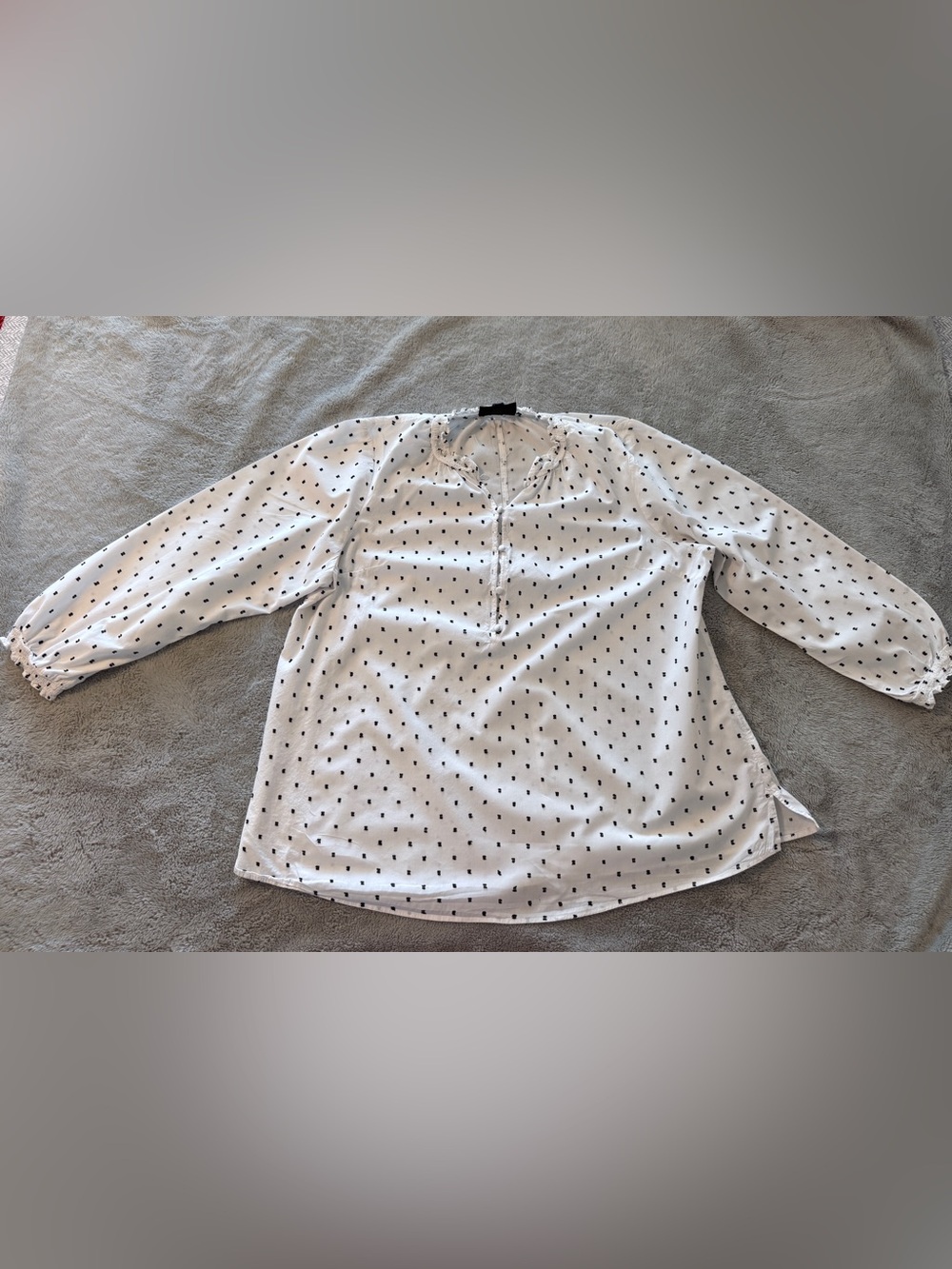 Lane Bryant White Long-Sleeve Dot Print Blouse